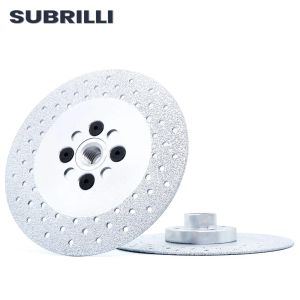 Zaagbladen Subrilli Diamond Cup Wheel 125mm vakuumblåsad skärsling Saw Blade 2st Disc with Flange Stone Granite Concrete