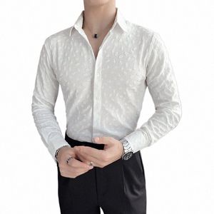 camicia da uomo coreano abbigliamento di lusso Fi Fr Bubbles Lg manica camicie eleganti per uomo Slim Fit casual Prom Tuxedo Dr J0RF #