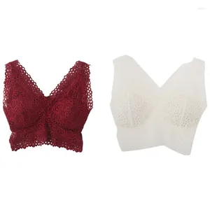 Camisoles & Tanks Kf-2Pcs Women Flower Tank Top Bra Lace Floral Crochet Vest Crop Red Wine White