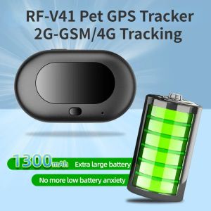 RF-V41 GPS-трекер для домашних животных, локатор для домашних животных, голосовой монитор, GPS-трекер для собак, мини-трекер IP67, водонепроницаемый встроенный аккумулятор емкостью 1300 мАч, 2G-GSM/4G