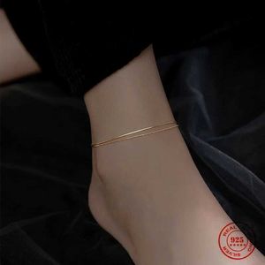 Anklety Woozu Real 925 srebrny srebrny minimalistyczny podwójny łańcuch koralików węża węża kostki Personalizowany Hip Hop Classic Jewelry Diftl2403