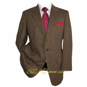 Tweed Blazer Men Vintage Casual Herringbe Tweed Ruit Kurpie Dwa tyłek Notch Lapel Wool Blend Sports Coat A83Q#