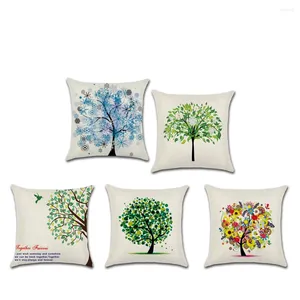 Kudde dekorativ kastfodral liten färskt tecknad livsträd fyrkantiga polyester färgglada trädtäcke för soffa bil