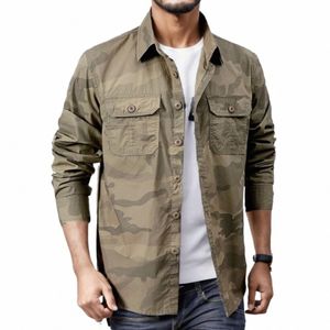 Mens Fi Casual Cott LG Sleeve Tooling Loose Outdoor Camoue Shirt Leisure Tops L7ll#