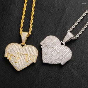 Pendant Necklaces Hip Hop Cubic Zirconia Paved Bling Iced Out Melting Heart Lover Pendants Necklace For Women Men Rapper Jewelry