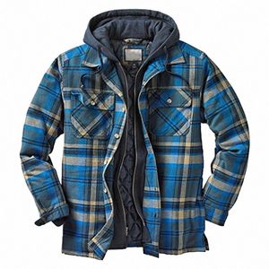 Jaqueta de inverno Homens Outono Inverno Grosso Cott Xadrez Lg-mangas Soltas Jaqueta Com Capuz Homens Europeu Americano Tamanho Blusão I3pu #