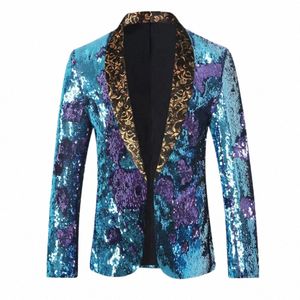 남자 정장 재킷 스팽글 2023 새로운 고품질 FI 트렌드 선임 호스트 DR Prom Blue Blue Slim Blazer 코트 Y9YL#