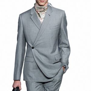 fi One Butt Gray Men Suits Slim Fit for Wedding Boyfriend Groom Tuxedo 2 Piece Notch Lapel Male Jacket with Pants 2023 c8As#