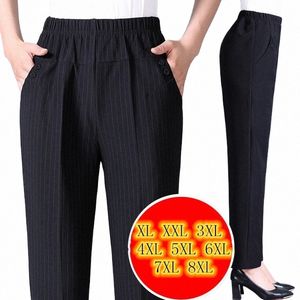 Plus size 8XL Autunno Donna Pantaloni Oversize Elastico a vita alta Pantaloni casual larghi Pantaloni invernali caldi femminili di mezza età E0ZU #