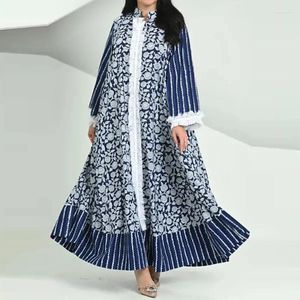 Casual Kleider Frauen Frühling V-ausschnitt Lose Pullover Kleid Elegante 2024 Langarm Muster Gedruckt Strand Ethnische Vintage Maxi