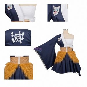 hibira Inosuke Cosplay Costumes Anime Women Outfits Skirt Wig Maid Sets Role Playing Girls Halen Costume c0EX#