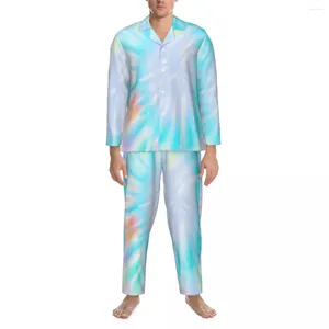 Home Abbigliamento Ombre Tie Dye Indumenti da notte Primavera Colorata Stampa Hippy Estetica Oversize Pigiama Set Uomo Manica lunga Moda Abito personalizzato