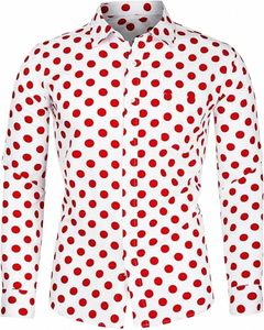 stylish Men's Shirts 10 Colors Polka Dot Lg Sleeve Slim Shirt Printed Lapel Butt Lg Sleeve Shirt Clothing Designer Design z55O#