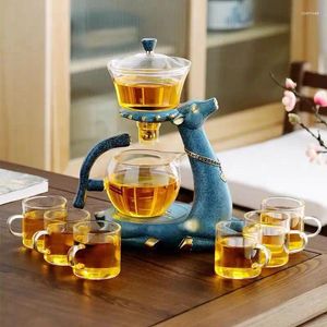 Zestawy herbaveware wysokie borokrzemowe oporne na ciepło szklane producent herbaty półautomatyczne leniwe zestaw czajnicze gongfu chińskie czajni
