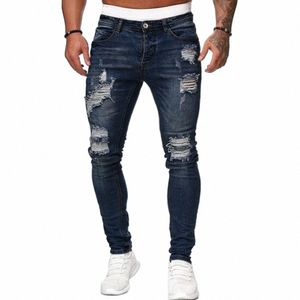 Fi Street tarzı yırtık skinny jeans erkekler vintage w katı denim pantolon erkekler rahat ince fit kalem denim pantolon sıcak satış j4v5#