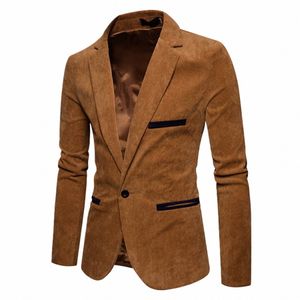 men's Blazer Tops New Spring Autumn Corduroy Slim Suit Jackets Lg Sleeve Single Buckle Wedding Banquet Casual Suit Jackets v7xF#