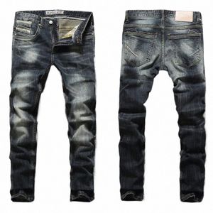 Fi Designer Men Jeans Retro Black Blue Slim Fit Ripped Dżinsy Męs