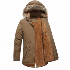 Nuovo inverno Parka Uomo Fi Collo di pelliccia con cappuccio Spessore caldo Fodera in lana Giacca a vento Cappotto Uomo Plus Size L-3XL Mid-lg Capispalla Uomo G5aw #