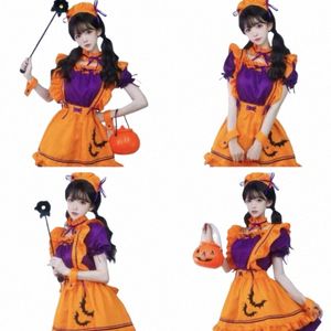 Halen Cosplay Costume broderi Maid Pumpkin Bat Magic Witch Coffee Shop Comic Show Performance Sweet Girl Cosplay Costume U10x#