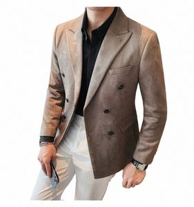 클래식 스웨이드 블레이저 남자 슬림 한 한국 디자이너 캐주얼 재킷 코트 4xl chaqueta hombre 더블 가슴 정장 블레이저 homme winter v82o#
