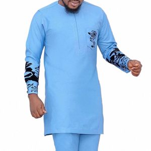 2024 New Diki Natial Dr African Men's Boubou Printed Top and Suit Wedding Dr Sunday Prayer Casual Slim Suit＃＃