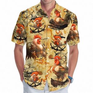 men's Butt Up Beach Shirt 3d Digital Print Chicken Pattern Surfing Hawaiian Shirt For Men Casual Short Sleeve Plus Size Shirts U0JZ#