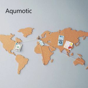 Наклейки Aqumotic пробковая карта мира, доска объявлений для путешествий, WorldMap для украшения своими руками, деревянная пеллема, украшение для комнаты, домашнего офиса, наклейки на стену