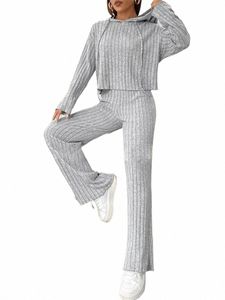 Neu in Frauen Herbst Tops Breite Bein Hosen Sets Fi Elegante Temperament Pullover Zwei Stück Stricken Set Kleidung q5rO #