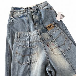 Calça jeans masculina e feminina de tecido pesado, calça jeans de emenda alta e baixa qualidade 1:1 de melhor qualidade, calças de arquivo distante, vintage, azul e preta 80te #