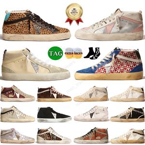 Moda Golden Mid Glitter Stars Scarpe casual Uomo Donna Sneakers Italia Mocassini in pelle scamosciata metallizzata in pelle scamosciata effetto serpente Do-old Dirty Designer Platform