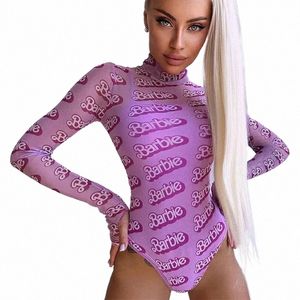 Yuqung seksowna litera Sheer Mesh Bodysuit Transparent Teddies Bodyc Slim Mesh Kobiet Koszulka Top Jesksuit Spring Summer 2024 x6Ut#