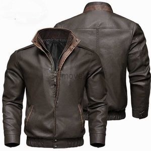 Couro masculino couro falso 2024 nova primavera outono masculino vintage jaqueta de couro negócios casual marrom motocicleta jaqueta blusão plus size casaco com zíper 240330