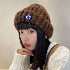 Big Head Circumference is Suitable Thick Knit Show Off the Small Smiling Face, Woolen Hats for Children's Autumn Winter Ear Protection to Keep Warm and Pile Up