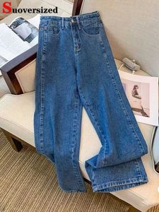 Kvinnors jeans koreanska baggy hög midja raka jeans kvinnor streetwear överdimensionera breda ben denim byxor vår höst vintage casual kot pantolon 24328