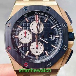Pilot AP Wrist Watch Royal Oak Offshore Series Automatic Mechanical Mens Gold Watch with Date Display Timing Function Black Disc Back Transparent Movement