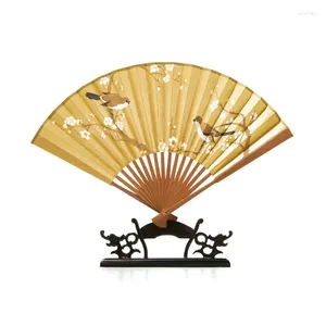 Decorative Figurines Chinese Classical Gold Paper Fan Portable Hanfu Bambou Folding Fans Bamboo Birthday Gift Ventilador Summer Abanicos