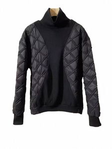 Ny designer Mens Winter Turtleneck vadderad skarvad pullover jacka Löst fit tops casual harajuku outwear svart gotisk manlig topp d5ox#