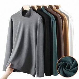 män t-shirt lg hylsa 2023 Autumn Winter Keep Warm Tees Solid Color Bottom Shirt Half Turtleneck Male Casual Tops Pollovers M3om#