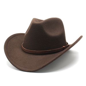 Berets Wool Women's Men's Western Cowboy Hat For Gentleman Lady Jazz Cowgirl With Leather Cloche Church Sombrero Caps 230926