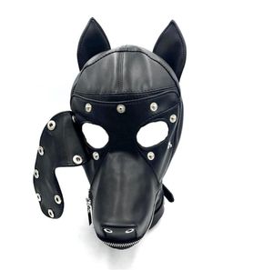 Couro macio bondage cão cabeça capa chapelaria máscara facial destacável eyepatch adulto escravo bdsm jogos de cama sexo brinquedo8776561