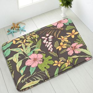 Bath Mats Non-Slip Mat Flamingo Tropical Plants Green Leaves Bedroom Kitchen Doormat Indoor Floor Home Absorbent Carpet Washable