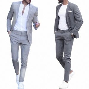 casual Busin Men Suits for Wedding 2 Pieces Suits Man Groom Tuxedos Slim Fit Peak Lapel Terno Masculino Costume Homme T5iS#