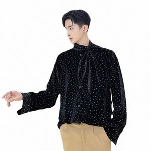 Männer Vintage Fi Blatt Kragen Glänzende Veet Dr Up Hemd Männlich Koreanische Street Hip Hop Casual Shirts Bühne Zeigen Kleidung y66y #