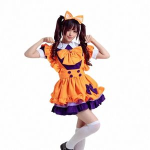 Cosplay Vampire Maid Cosplay Halen Costumes Orange Retro Pumpkin Uniform Maid Dr Party Maid roll Spela Outfits H9iu#