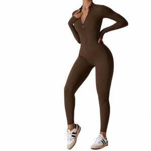 fi Zipper LG manga Fitn Macacões Mulheres Sportswear Quick-seco Gym Yoga Macacão Preto Sport Set Mulheres One Piece Outfit e4cE #