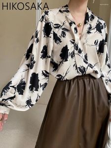 Bluzki damskie Chińskie malarstwo atramentowe Vintage Bluzka Kobiety z dekoltem w dekolcie Latarnia luźne koszule drape 2024 Spring Chic Blusas Mujer