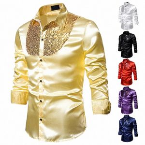 LG Sleeve Wedding Dr Shirt Men Soft Wygodne połysk koszulę Busin dla mężczyzn w stylu Anglii cekinowa koszula Mężczyźni topy 01fr#