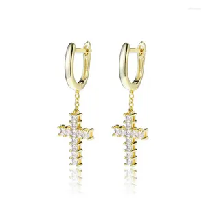 Ohrstecker 1 Paar Hip Hop Micro Gepflasterte Zirkonia Bling Out Kreuz Ohrring Männer Frauen CZ Männlich Modeschmuck Tropfen