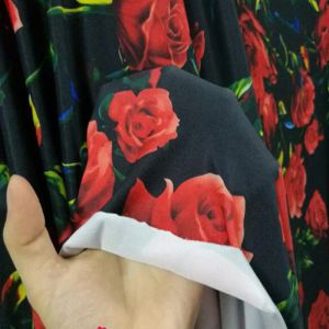 Fabric Good 4 Side Elastic Dance Fabric Cotton/Spandex knitted Fabric Red Rose Flower Print Fabric DIY Sewing Dress Clothing TShirt