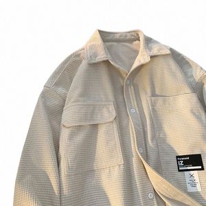와플 잘 생긴 셔츠 남자 LG 슬레이브 스프링 봄과 가을 느슨한 일본 작업복 재킷 트렌디 한 브랜드 T 셔츠 남자 셔츠 i2i0#